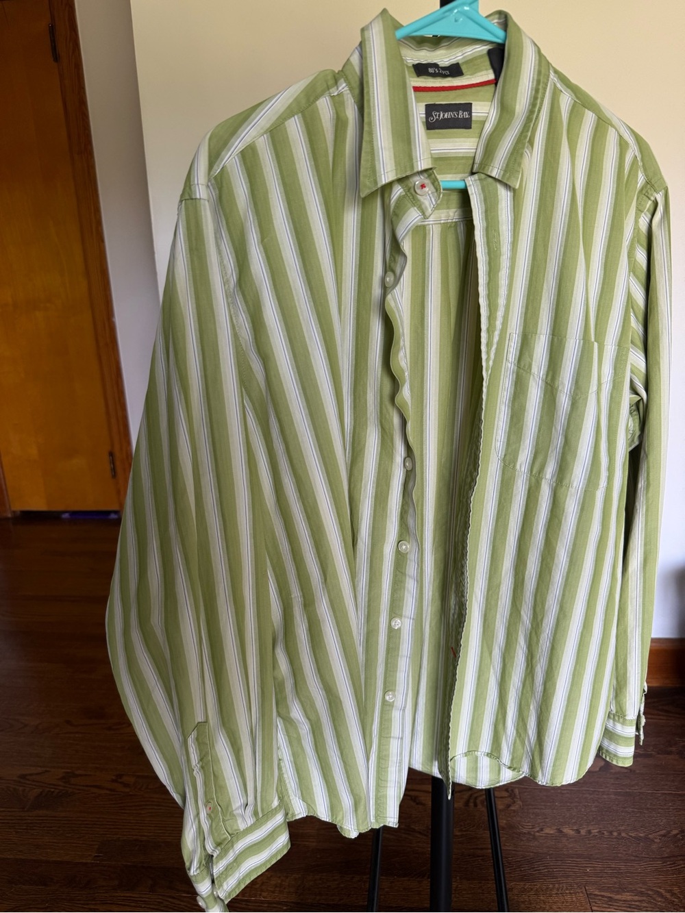 St. John's Bay Light Green and White Striped Shirt